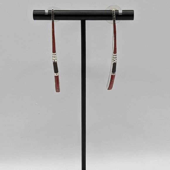 Unique 925 Sterling Silver Curved Rod Earrings - made in Thailand - Picture 1 of 8